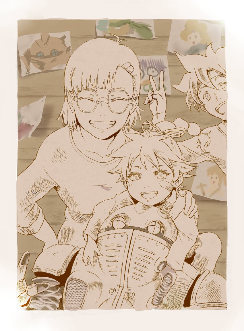 lucca ashtear, kid, crono, ayla, frog, and 1 more (chrono trigger and 1 more) drawn by ryon_(yasagure_un)