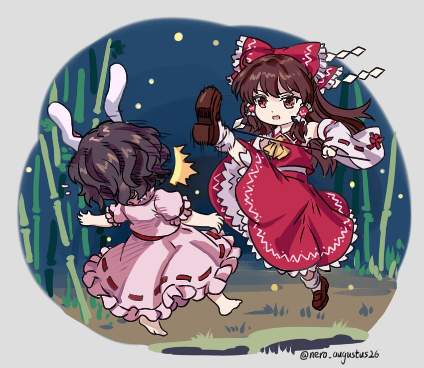 hakurei reimu and inaba tewi (touhou and 1 more) drawn by nero_augustus