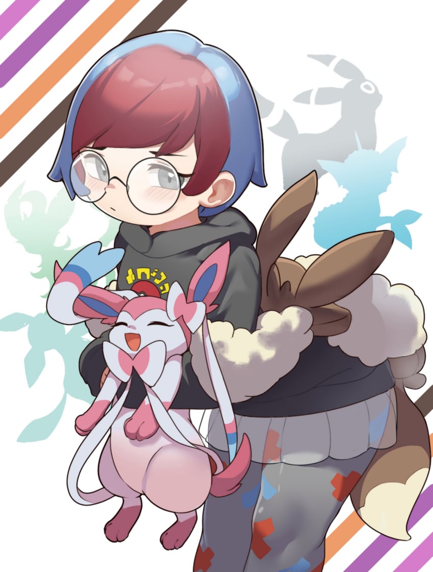 sylveon, umbreon, glaceon, vaporeon, leafeon, and 1 more (pokemon and 1 more) drawn by sakurami_sumi
