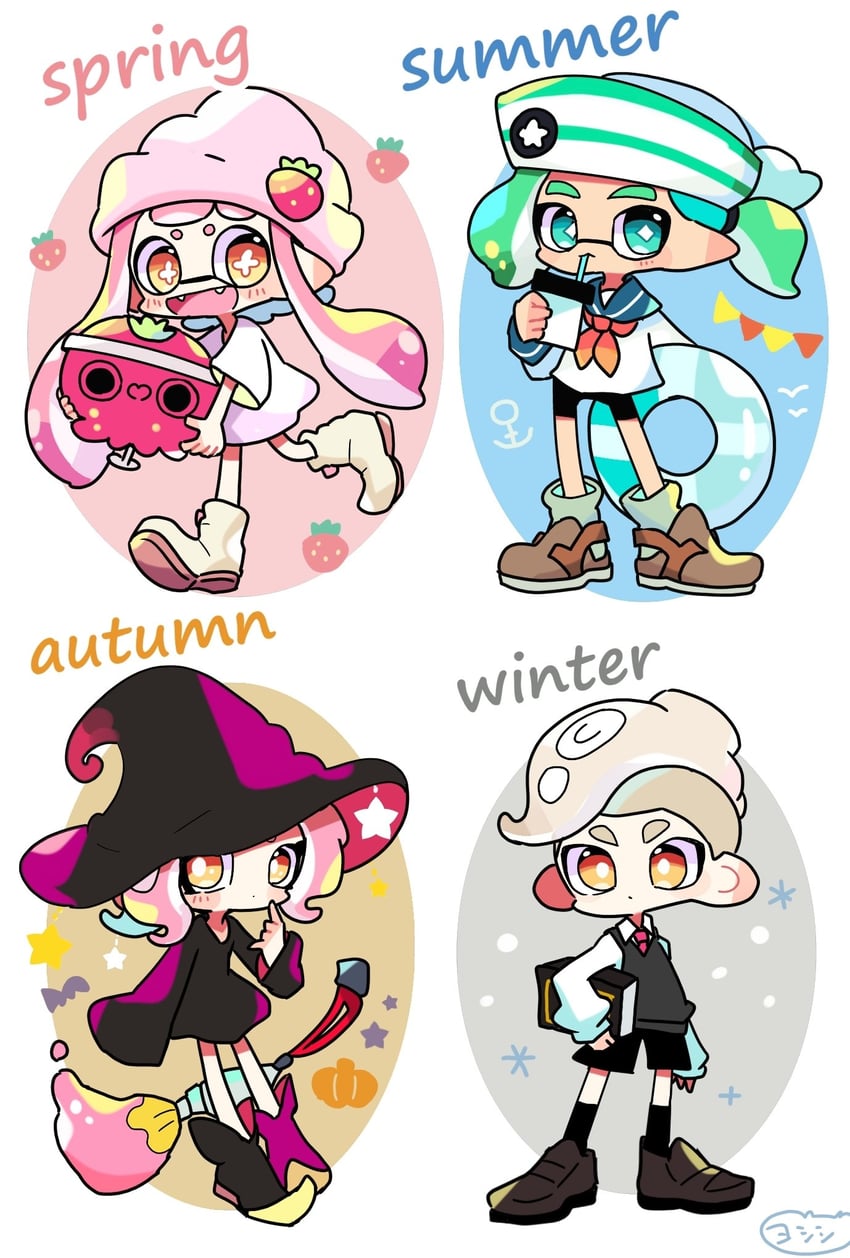 inkling player character, inkling girl, octoling player character, octoling girl, inkling boy, and 1 more (splatoon and 1 more) drawn by yoshishi_(yosisitoho)