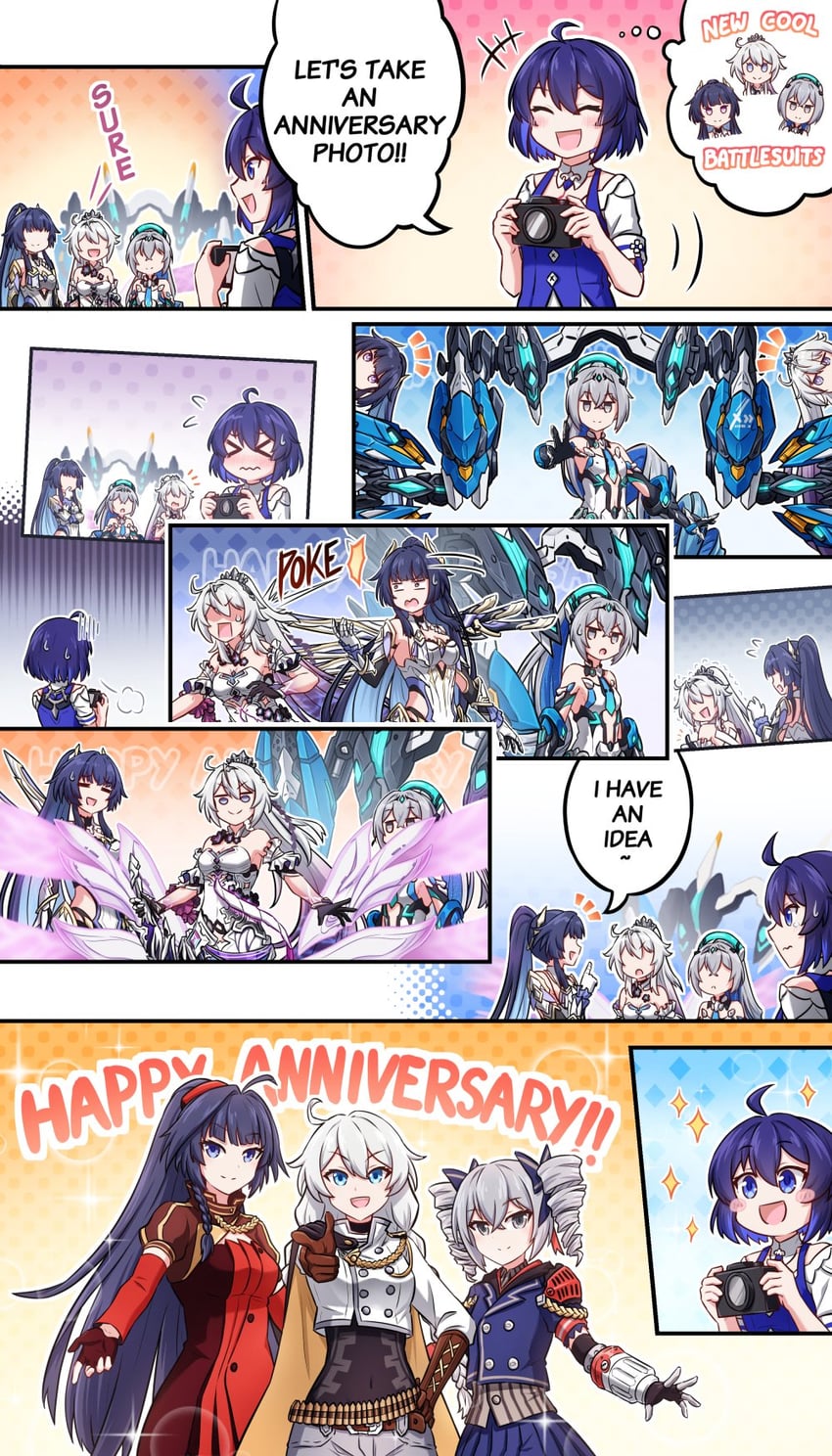 kiana kaslana, raiden mei, bronya zaychik, seele vollerei, and project bunny (honkai and 1 more) drawn by mhunter_45