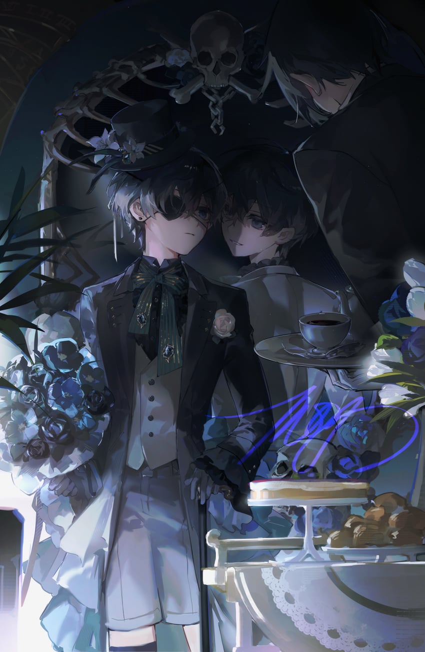 ciel phantomhive, sebastian michaelis, and ciel phantomhive's brother (kuroshitsuji) drawn by mors_gn