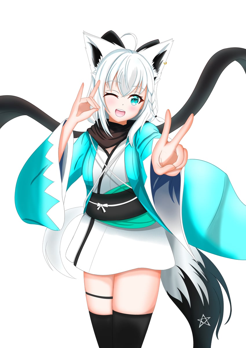 shirakami fubuki and okita souji (fate and 2 more) drawn by ayana_haku