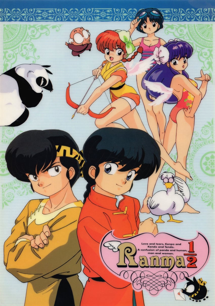 ranma-chan, shampoo, tendou akane, saotome ranma, p-chan, and 4 more (ranma 1/2)