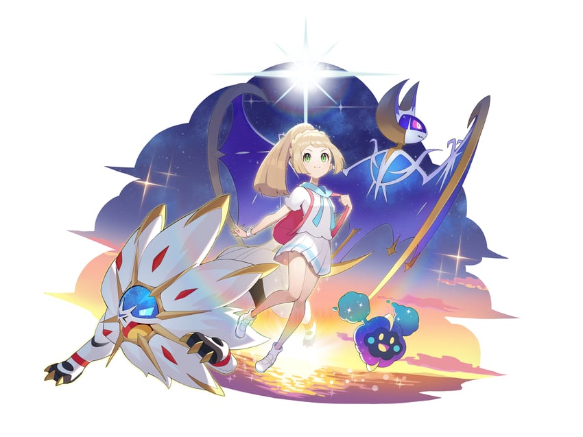 lillie, cosmog, lunala, and solgaleo (pokemon and 1 more) drawn by user_mhrh2758