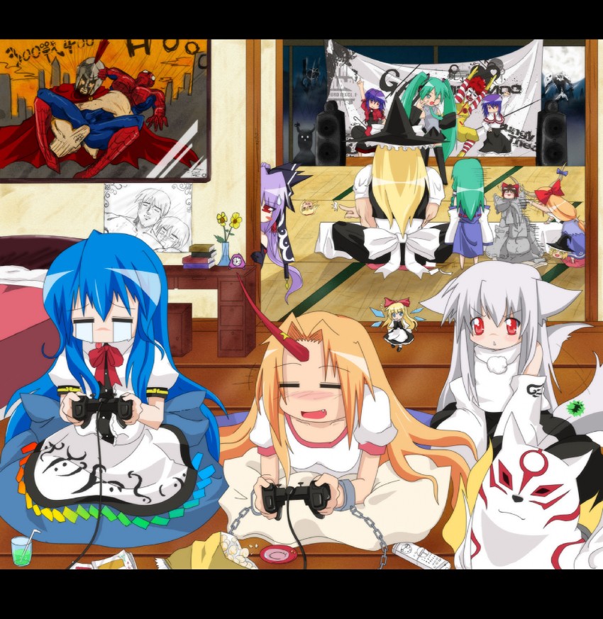hatsune miku, hakurei reimu, kirisame marisa, kochiya sanae, alice margatroid, and 17 more (touhou and 10 more) drawn by auer