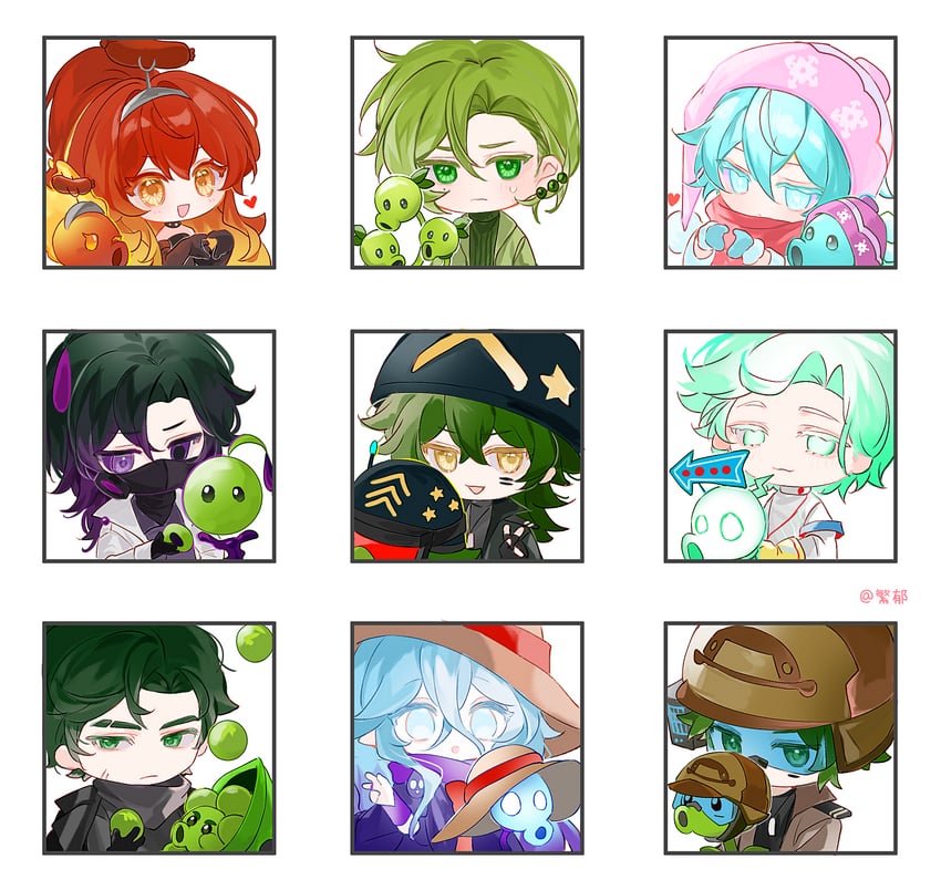 gatling pea, shadow peashooter, snow pea, threepeater, fire peashooter, and 3 more (plants vs. zombies and 1 more) drawn by siiiiiiiiiii