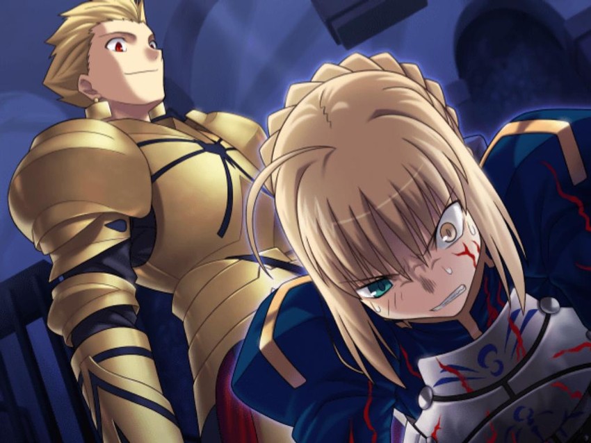artoria pendragon, saber, and gilgamesh (fate and 2 more) drawn by higurashi_ryuuji