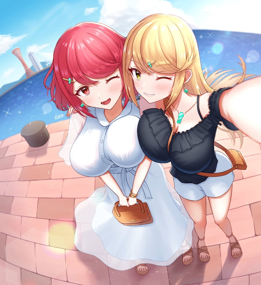 pyra and mythra (xenoblade chronicles and 1 more) drawn by taro_(peach_taro51)