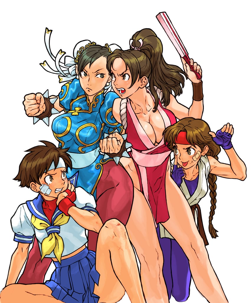 chun-li, shiranui mai, kasugano sakura, and yuri sakazaki (street fighter and 4 more) drawn by nishimura_kinu