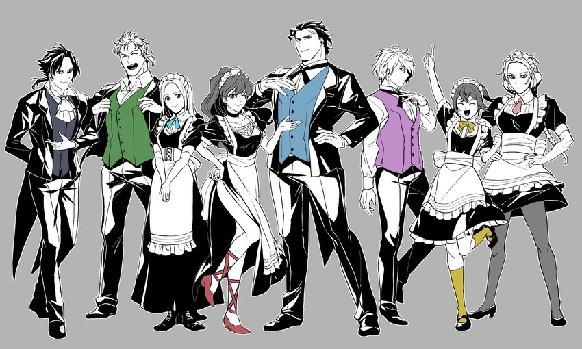 therion, tressa colzione, ophilia clement, primrose azelhart, cyrus albright, and 3 more (octopath traveler and 1 more) drawn by komame_(st_beans)