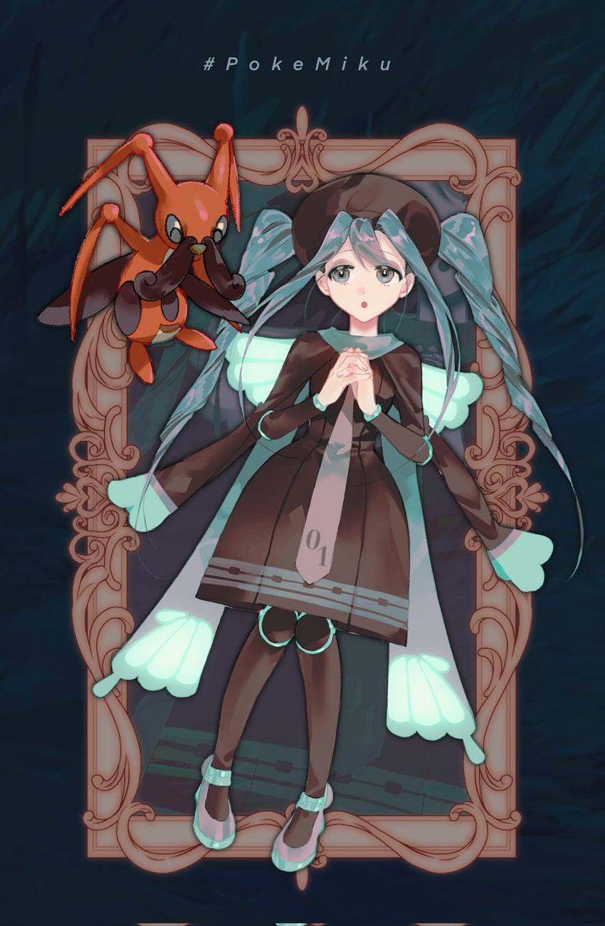 hatsune miku, bug miku, and kricketune (pokemon and 2 more) drawn by jun9_(junqqqqqq)