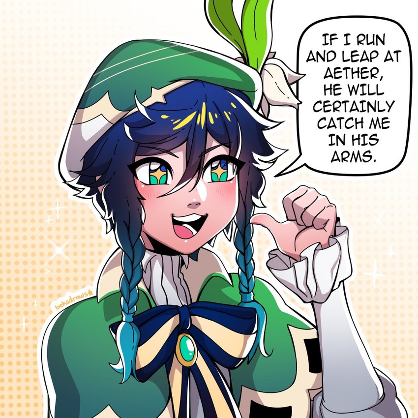 venti (genshin impact and 1 more) drawn by beksdraws