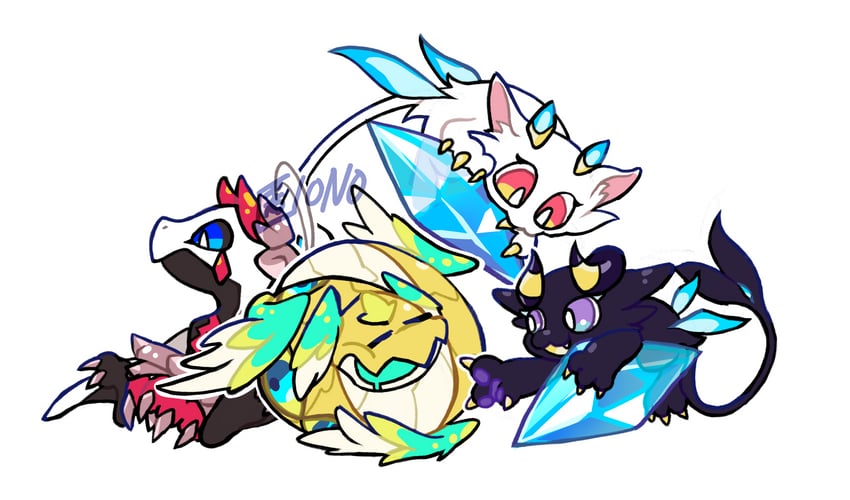 munkar, ophanim, nakir, and cherubim (dragon village and 1 more) drawn by tok10n0