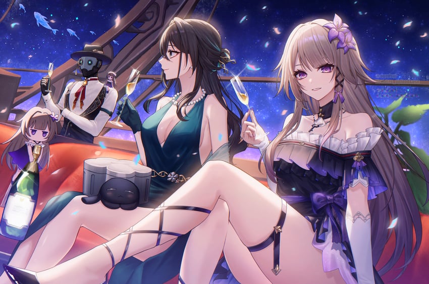 trailblazer, herta, the herta, ruan mei, and screwllum (honkai and 1 more) drawn by oomisou