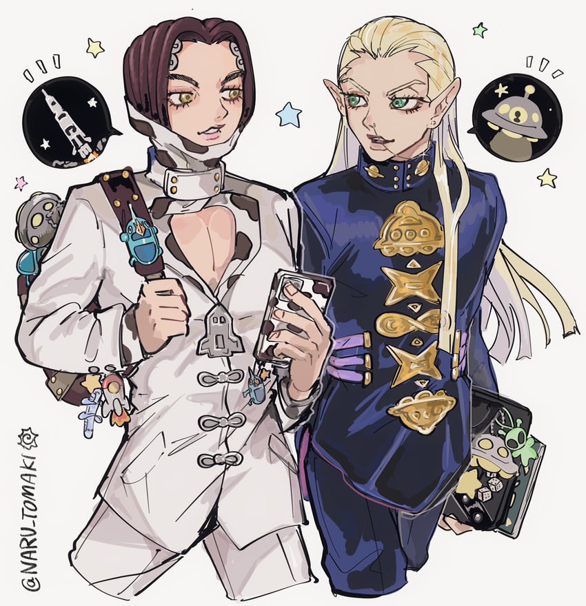 hazekura mikitaka, rikiel, and sky high (jojo no kimyou na bouken and 2 more) drawn by naru_tomaki