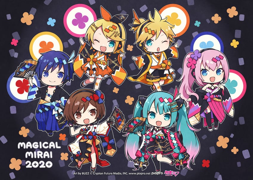 hatsune miku, kagamine rin, kagamine len, megurine luka, kaito, and 7 more (vocaloid and 1 more) drawn by buzz_(moi)