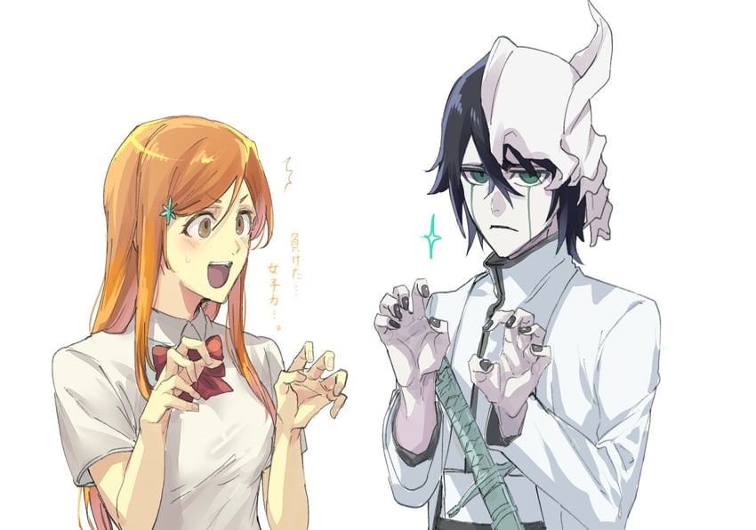 inoue orihime and ulquiorra cifer (bleach) drawn by hishui_prpr