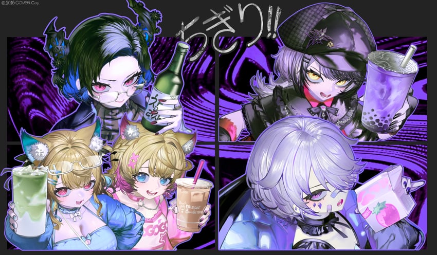 shiori novella, nerissa ravencroft, fuwawa abyssgard, mococo abyssgard, and koseki bijou (hololive and 1 more) drawn by pungson_mori