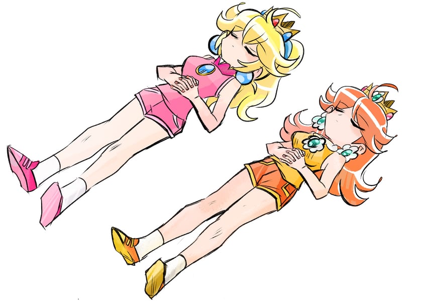 princess peach and princess daisy (mario and 1 more) drawn by rakugaki_shitagari-ya
