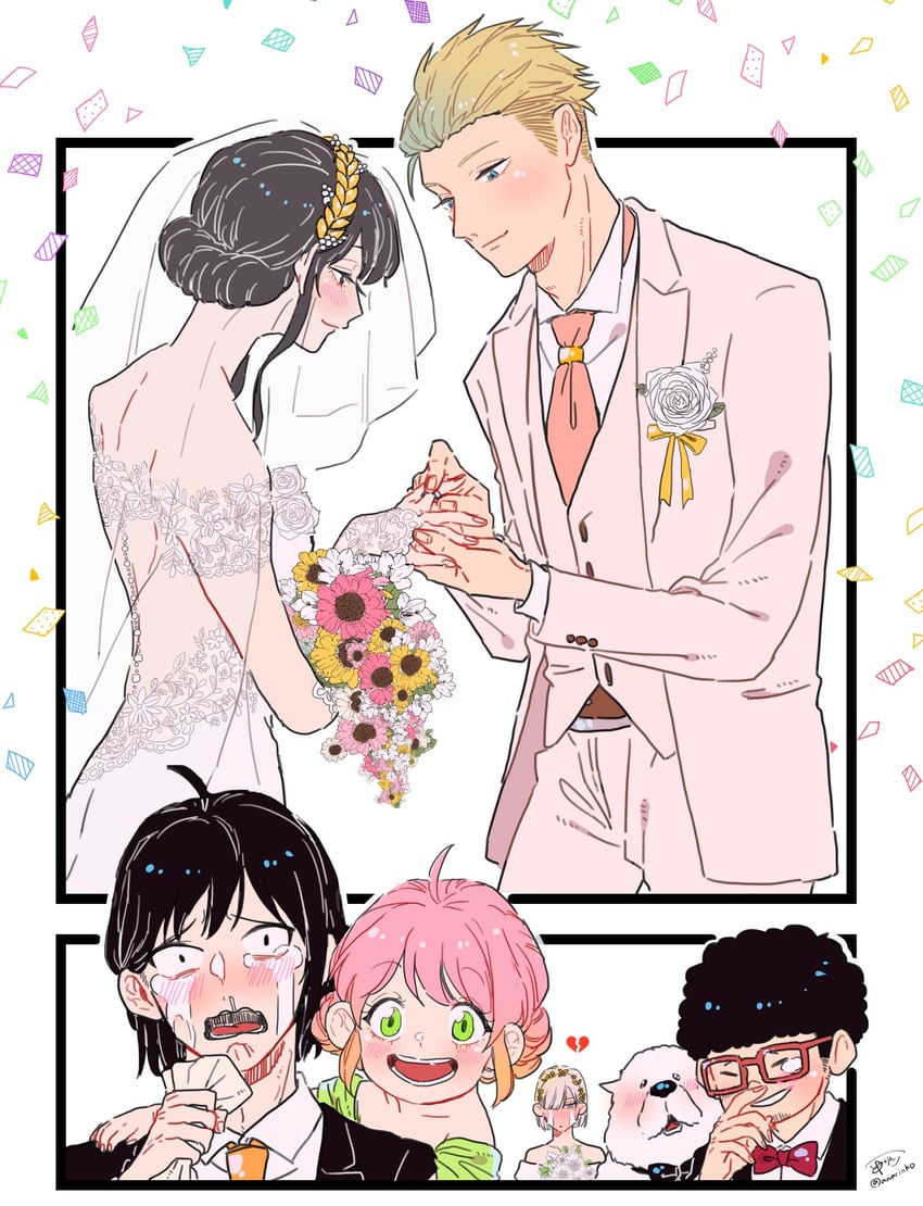yor briar, anya, twilight, bond, yuri briar, and 2 more (spy x family) drawn by awarinko