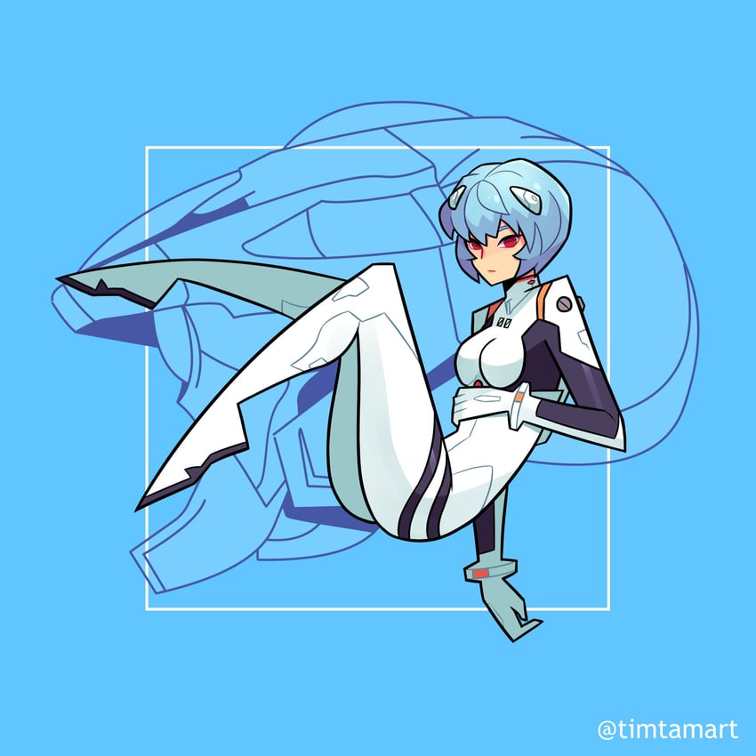 ayanami rei and eva 00 (neon genesis evangelion) drawn by timtam
