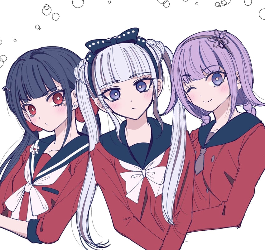 harukawa maki, tsukumo kako, and kurumi wendy (danganronpa and 3 more) drawn by satori_(aosky9077)