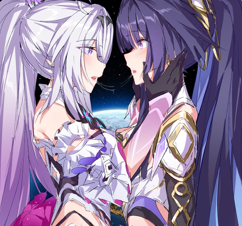 kiana kaslana and raiden mei (honkai and 1 more) drawn by evzeva