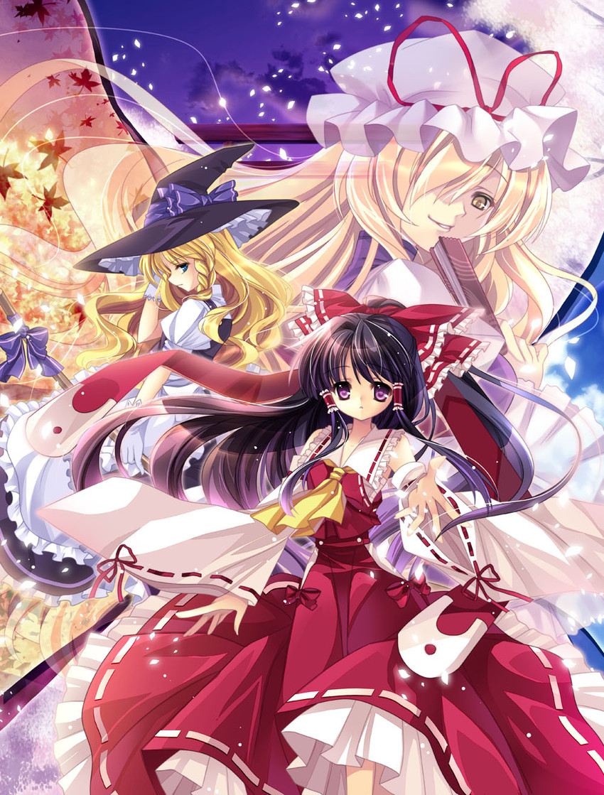 hakurei reimu, kirisame marisa, and yakumo yukari (touhou) drawn by capura_lin