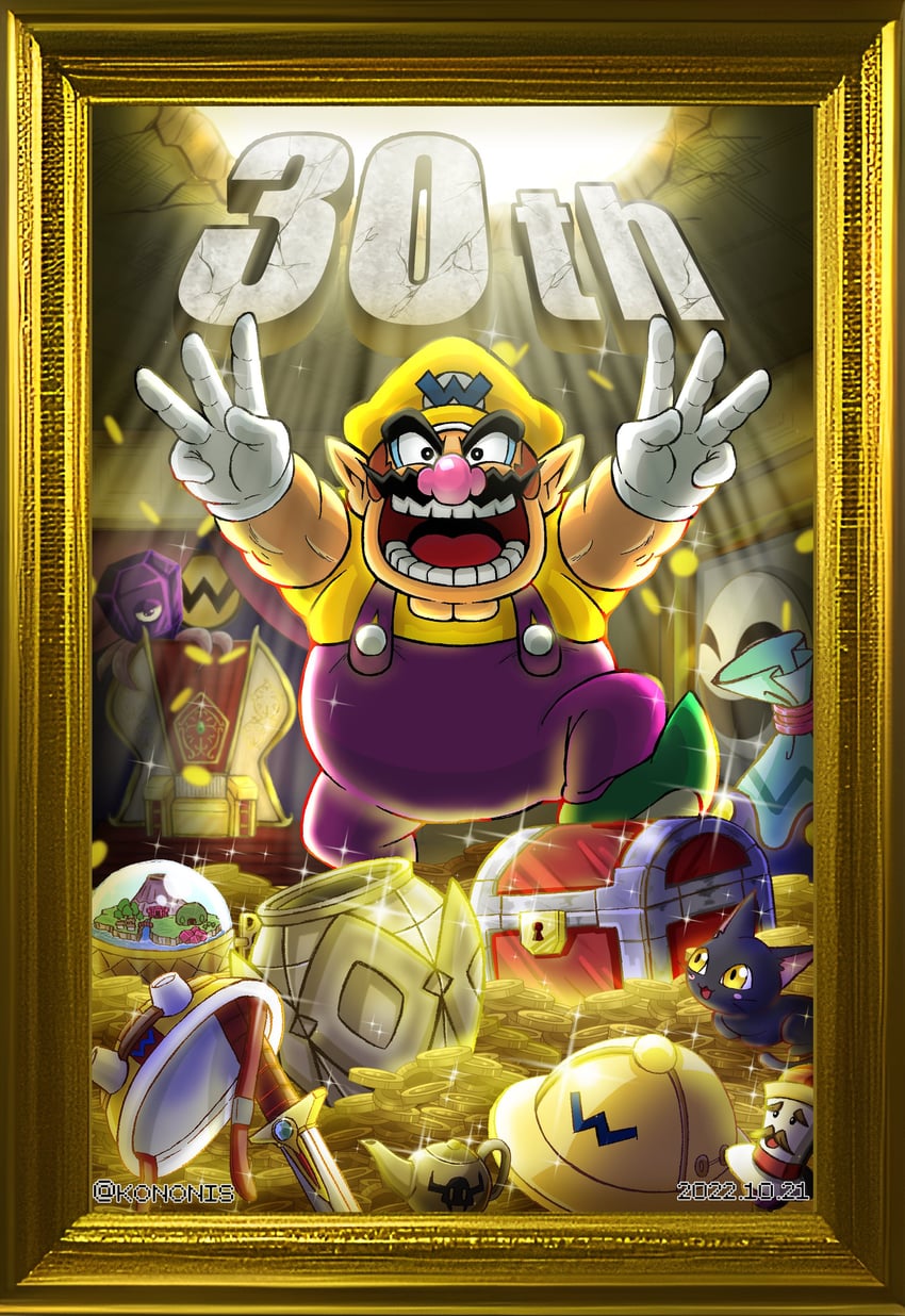 wario, black cat, goodstyle, black jewel, and face ball (mario and 9 more) drawn by kononis