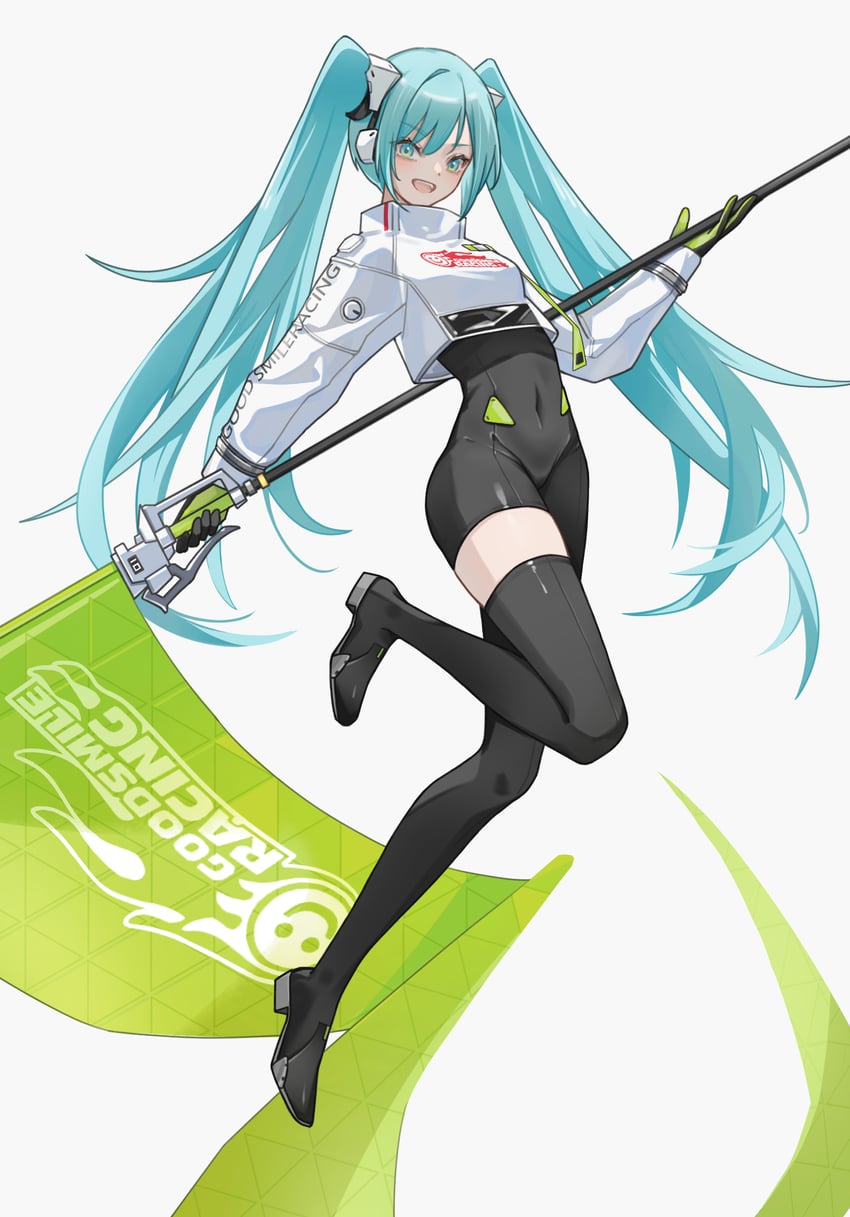 hatsune miku and racing miku (vocaloid and 1 more) drawn by bin1bz