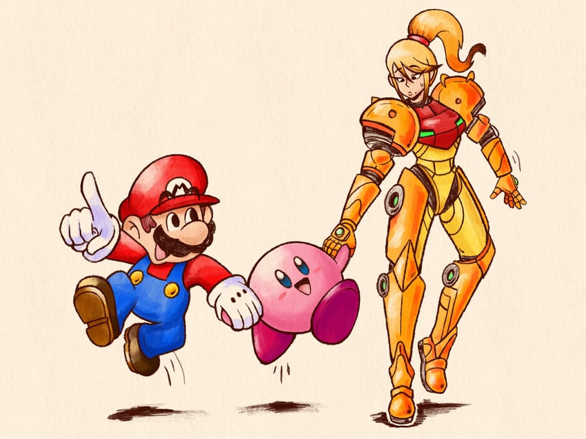 kirby, samus aran, and mario (mario and 3 more) drawn by marodraws