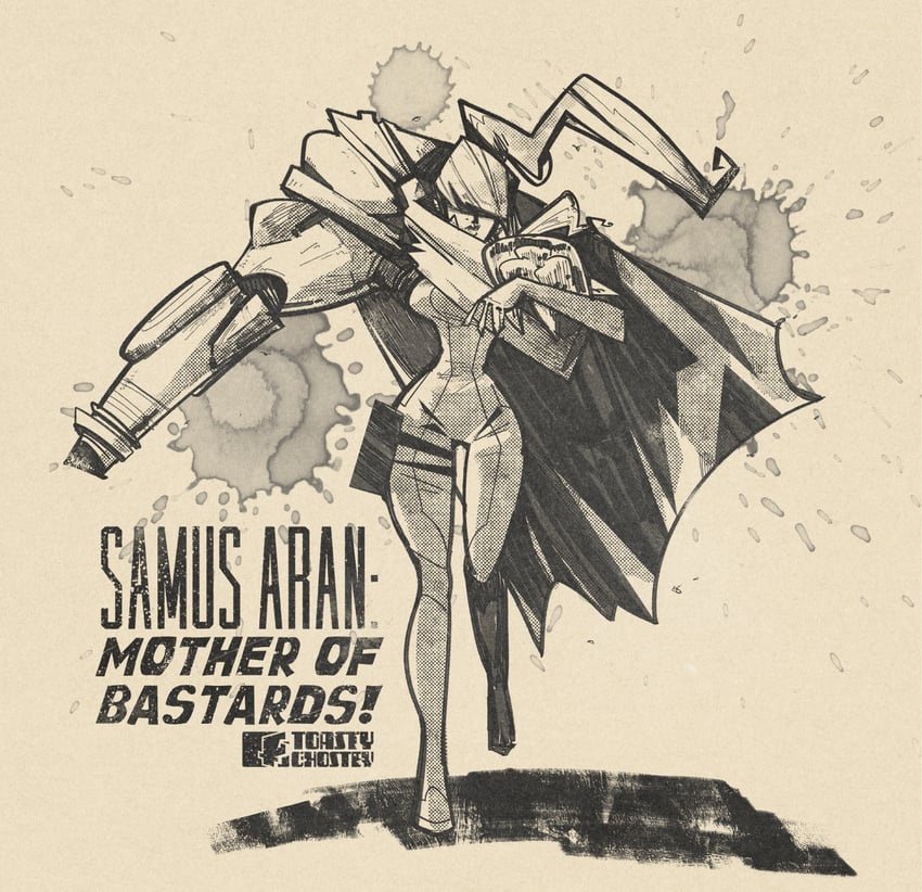 samus aran, metroid, and metroid larva (metroid) drawn by toastyghostey