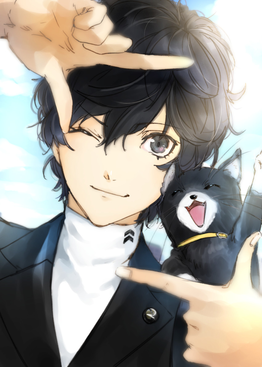 amamiya ren and morgana (persona and 1 more) drawn by shichinohe