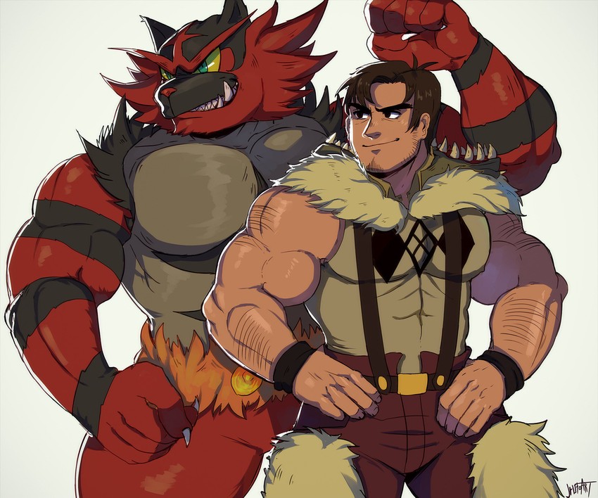 incineroar and beowulf (pokemon and 1 more) drawn by ruslorc
