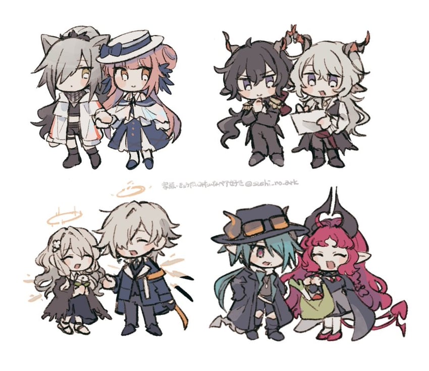 schwarz, ebenholz, ceylon, nymph, kreide, and 3 more (arknights) drawn by sushi_no_ark