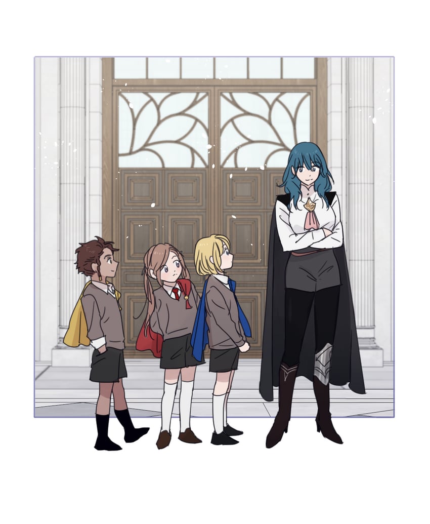 female byleth, edelgard von hresvelg, dimitri alexandre blaiddyd, and claude von riegan (fire emblem and 1 more) drawn by pic_(xodxod)