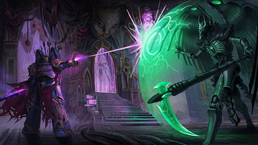 adeptus astartes, chaos space marine, slaanesh, malicos the twilight devil, and inaqar-the-unbound (original and 1 more) drawn by marton_kapoli
