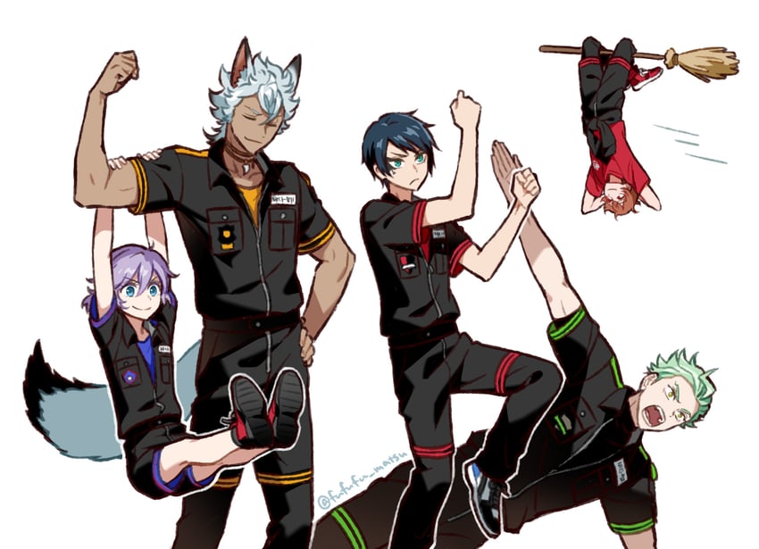 ace trappola, jack howl, deuce spade, epel felmier, and sebek zigvolt (twisted wonderland) drawn by funuyu
