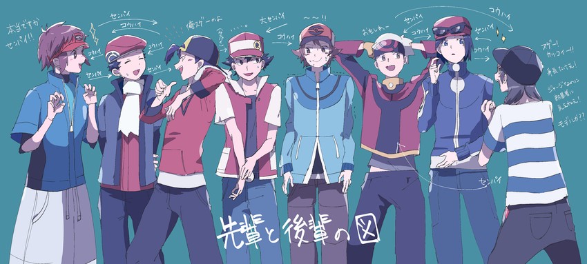 red, ethan, hilbert, elio, calem, and 2 more (pokemon and 9 more) drawn by rifu_(hunihuni1130)