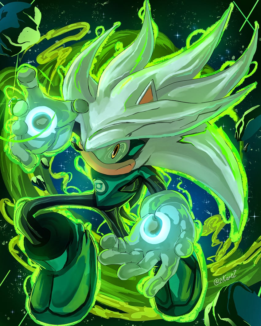 silver the hedgehog and green lantern (sonic and 2 more) drawn by 2kartz