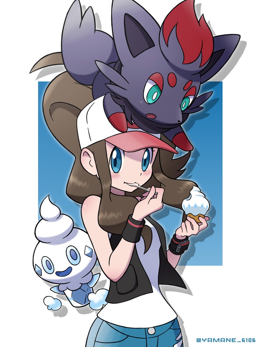 hilda, zorua, and vanillite (pokemon and 1 more) drawn by yamane_(viq4201)