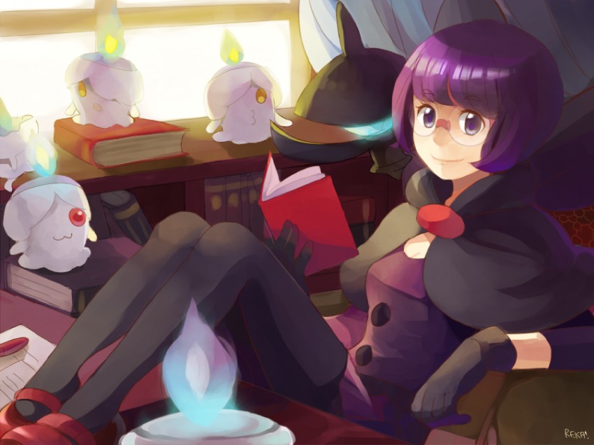 kyubey, litwick, shauntal, and lampent (pokemon and 2 more) drawn by reka