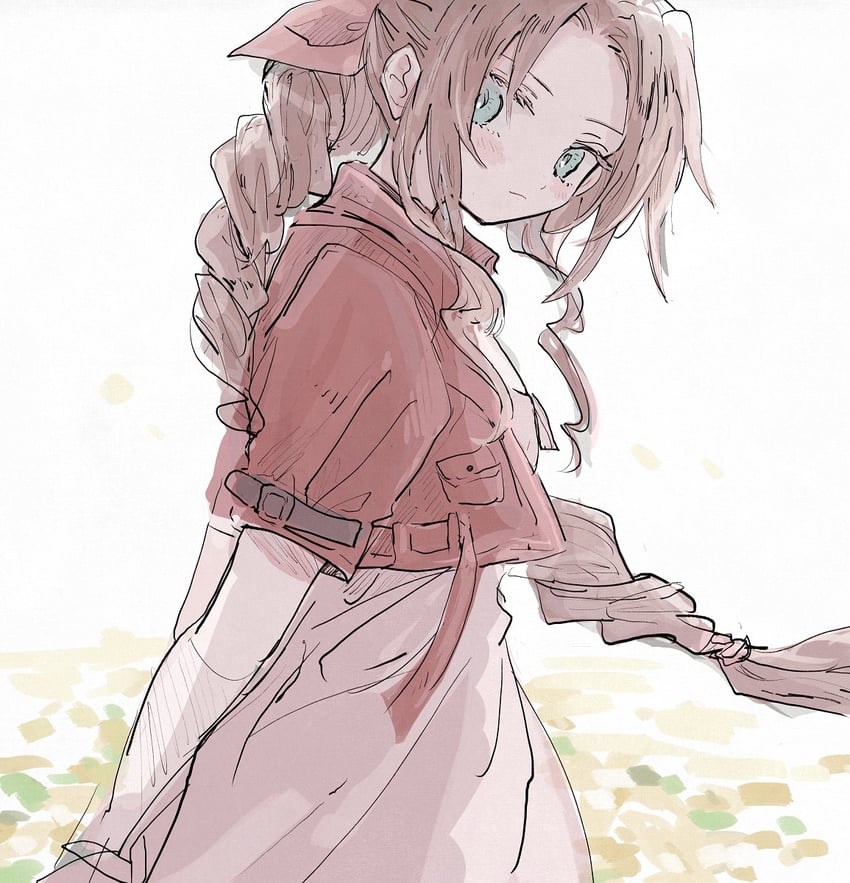 aerith gainsborough (final fantasy and 2 more) drawn by nocoyaki