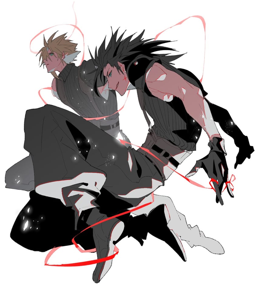cloud strife and zack fair (final fantasy and 1 more) drawn by pokashi