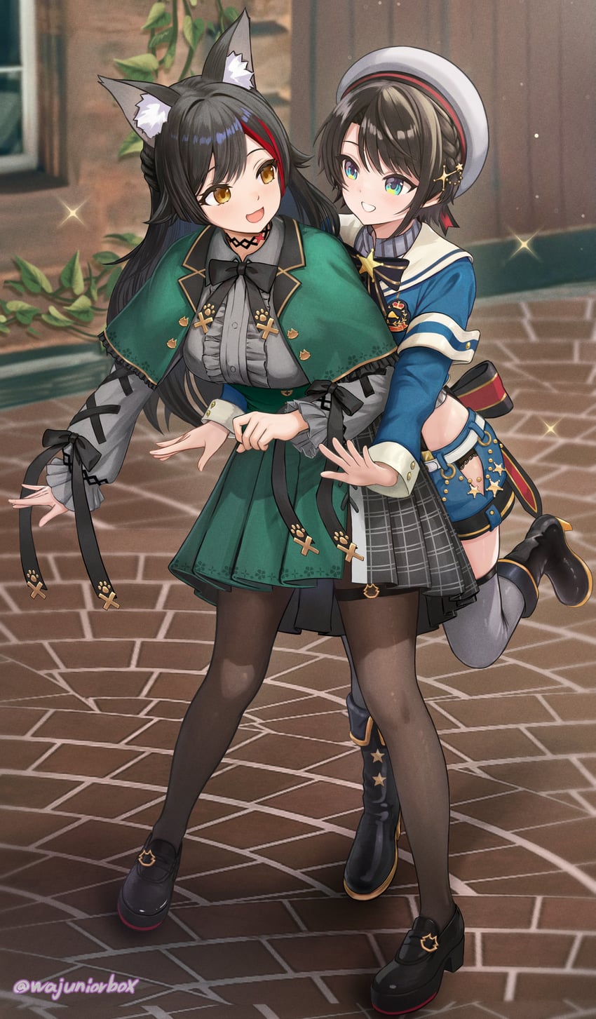ookami mio and oozora subaru (hololive) drawn by wajuniorbox