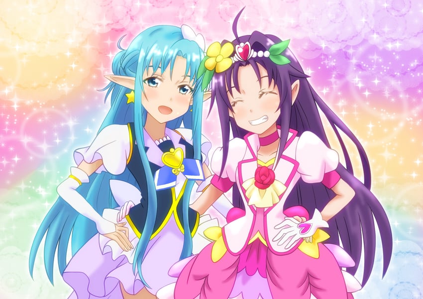 asuna, yuuki, cure grace, cure fortune, yuuki aoi, and 1 more (precure and 3 more) drawn by asukamama89