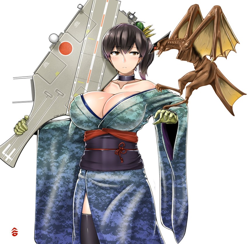 kaga and gyaos (kantai collection and 1 more) drawn by saizu_nitou_gunsou