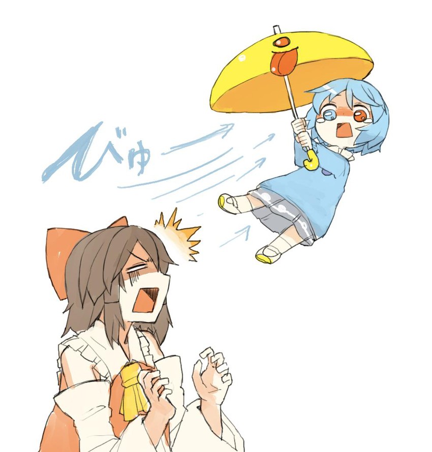 hakurei reimu and tatara kogasa (touhou) drawn by yunuki_uta
