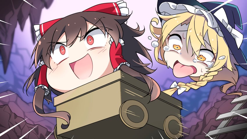 hakurei reimu and kirisame marisa (touhou) drawn by e.o.